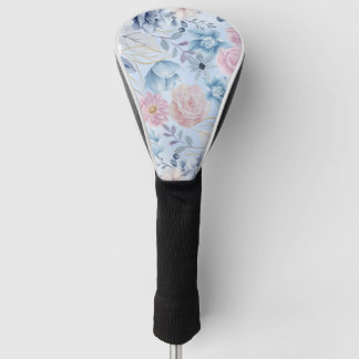 Marineblauw en roze bloemen golfheadcover