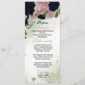 marineblauw en roze bloemen groen huwelijk menu (Voorkant)