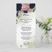 marineblauw en roze bloemen groen huwelijk menu (Staand voorkant)