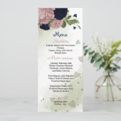 marineblauw en roze bloemen groen huwelijksmenu menu (Staand voorkant)