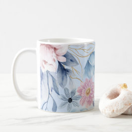 Marineblauw en roze bloemen koffiemok