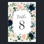 Marineblauw en Roze Bloemige Chic Waterverf Bruilo Kaart<br><div class="desc">Marineblauw en Roze Bloemige Chic Waterverf Bruiloft Tafel Nummer Kaarten - hebben een eucalyptus- en groenboeket versierd met ivoor/witte,  marineblauwe en roze bloemen. Bekijk de bijpassende collectie op deze pagina om bijpassende producten te vinden.</div>