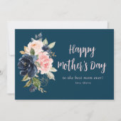 Marineblauw en roze bloemige Happy moederdag Card Feestdagenkaart (Voorkant)