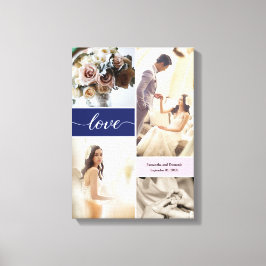 Marineblauw en roze elegante Liefde Trouwfoto's Canvas Afdruk