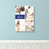 Marineblauw en roze elegante Liefde Trouwfoto's Canvas Afdruk (Insitu (Houten vloer))