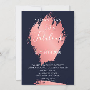 Marineblauw en roze goud 50 Fabulous 50e verjaarda Kaart