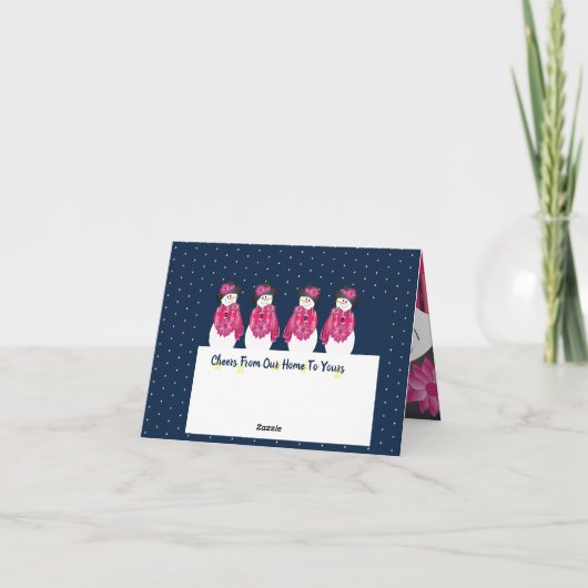 marineblauw en roze kunstwerk feestdagen kaart (Achterkant)