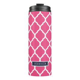 Marineblauw en Roze Marokkaans Quatrefoil Monogram Thermosbeker