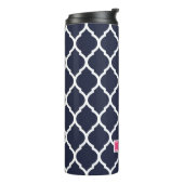 Marineblauw en Roze Marokkaans Quatrefoil Monogram Thermosbeker (Gedraaid links)