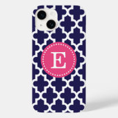 Marineblauw en Roze Modern Marokkaans Monogram Case-Mate iPhone Case (Achterkant)