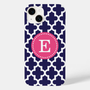 Marineblauw en Roze Modern Marokkaans Monogram Case-Mate iPhone Case