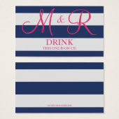 Marineblauw en Roze Monogram Bruiloft Drink Ticket Visitekaartjes (Voorkant /achterkant)