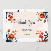 Marineblauw en Sinaasappel Bruiloft Dank u Kaarten (Voorkant / Achterkant)
