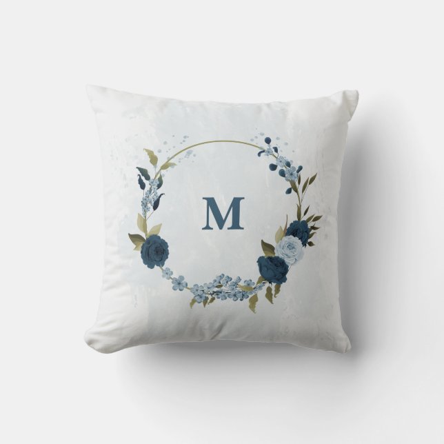 marineblauw en stoffig blauw kussen (Voorkant)