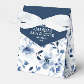 Marineblauw en stoffig blauwe bloemen bedankdoosjes (Voorkant Zijde)