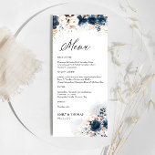 Marineblauw en stoffig Roos Bloemenbruiloft Menu