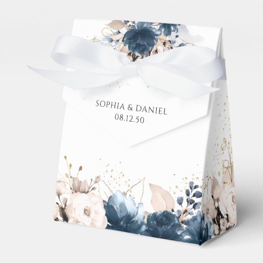 Marineblauw en stoffig Roos Bruiloft Favor Box Bedankdoosjes (Voorkant Zijde)