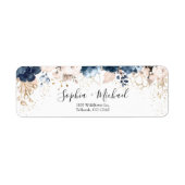 Marineblauw en stoffig Roos Bruiloft Retouradres Etiket (Voorkant)