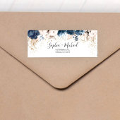 Marineblauw en stoffig Roos Bruiloft Retouradres Etiket