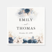 Marineblauw en stoffig Roos bruiloft servet (Voorkant)