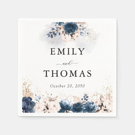 Marineblauw en stoffig Roos bruiloft servet (Voorkant)