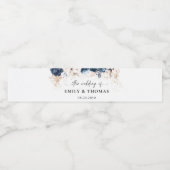 Marineblauw en stoffig Roos bruiloft Waterfles Etiket (Enkel label)