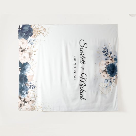 Marineblauw en stoffig Roos trouwceremonie achterg Wandkleed (Voorkant (horizontaal))