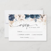 Marineblauw en stoffig Roos Trouwceremonie RSVP (Voorkant)