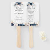 Marineblauw en stoffig Roos Trouwprogramma Hand Fa Handwaaier (Voorkant en achterkant)