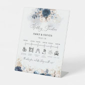 Marineblauw en stoffig Roos Trouwtijdlijn Teken Reclamebord Met Voetstuk (Voorkant)