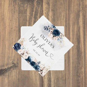 Marineblauw en stoffig Rozen Baby showers servet