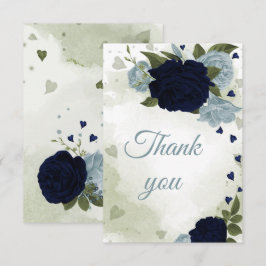 marineblauw en stoffige blauwe bloemen bedankkaart