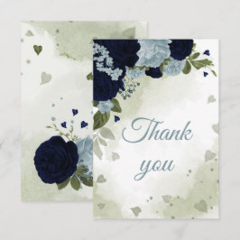 marineblauw en stoffige blauwe bloemen bedankkaart