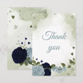 marineblauw en stoffige blauwe bloemen bedankkaart