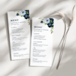 Marineblauw en stoffige blauwe bruiloft menu<br><div class="desc">Een prachtig bloemenbruiloft thema ontwerp met mooie waterverf blauw bloemen. De kleur en de tekst kunnen worden gepersonaliseerd.</div>