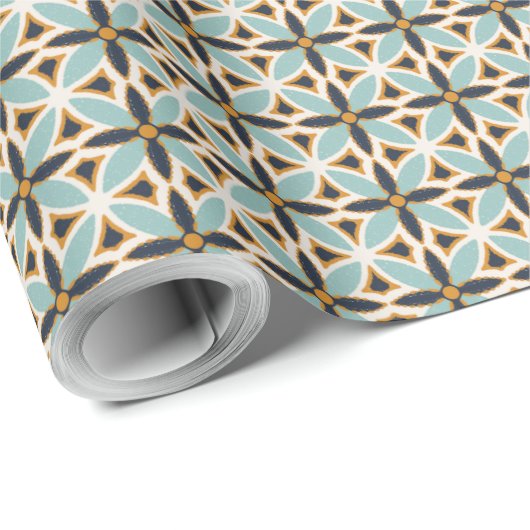 Marineblauw en turquoise gestructureerd mozaïek In Cadeaupapier (Rol Hoek)