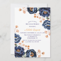 Marineblauw en Verbrand Oranje Bloemige Brunch & M