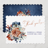 Marineblauw en verbrand Sinaasappel bruiloft bedan Kaart (Voorkant / Achterkant)