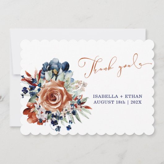 Marineblauw en verbrand Sinaasappel bruiloft bedan Kaart (Voorkant)