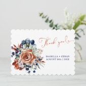 Marineblauw en verbrand Sinaasappel bruiloft bedan Kaart (Staand voorkant)