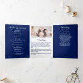 Marineblauw en Wit 6 pagina's Trifold rouwprogramm Drieluik Programma (Binnen)