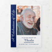 Marineblauw en Wit 6 pagina's Trifold rouwprogramm Drieluik Programma (Cover)