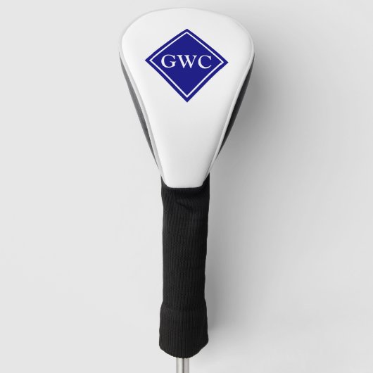 Marineblauw en wit aangepast monogram golfheadcover (Voorkant)