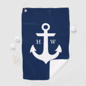 Marineblauw en Wit Anker Monogram Golfhanddoek (Insitu)