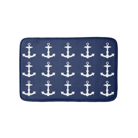 Marineblauw en wit ankerpatroon badmat (Voorkant)