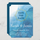 Marineblauw en wit aquarel strand bruiloft save the date (Voorkant / Achterkant)