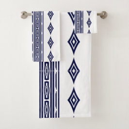Marineblauw en wit Azteeks tribale gestreepte patr Bad Handdoek