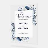 Marineblauw en wit Bloemen Bruiloft Welkomstbord Acryl Bord (Hoek)