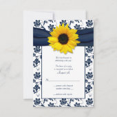 Marineblauw en wit bloemen damast huwelijksreactie RSVP kaartje (Voorkant)