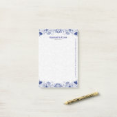 Marineblauw en wit bloemenkant 3 post-it® notes (Op bureau)